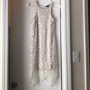 Express Cream/ Nude Lace Midi Dress